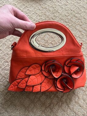 Orange Floral Accent Women's Handbag